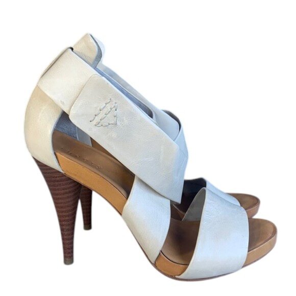 Theory Vidar Leather Wrap Heeled Sandals Women’s Light Gray Strappy‎ Heel Size 9 - Picture 1 of 16